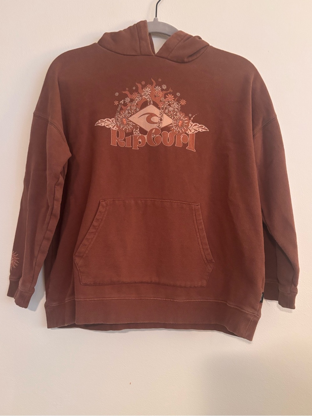 Rip Curl Brown Pullover Hoodie with Floral Graphic